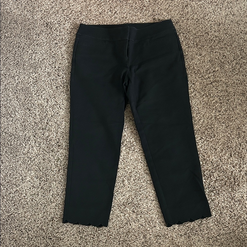 LOFT Elegant Navy Cropped Scallop Hem Trousers